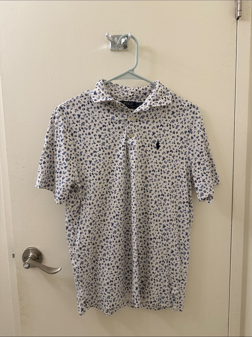 Polo by Ralph Lauren White Polo Shirt with Blue Floral Print